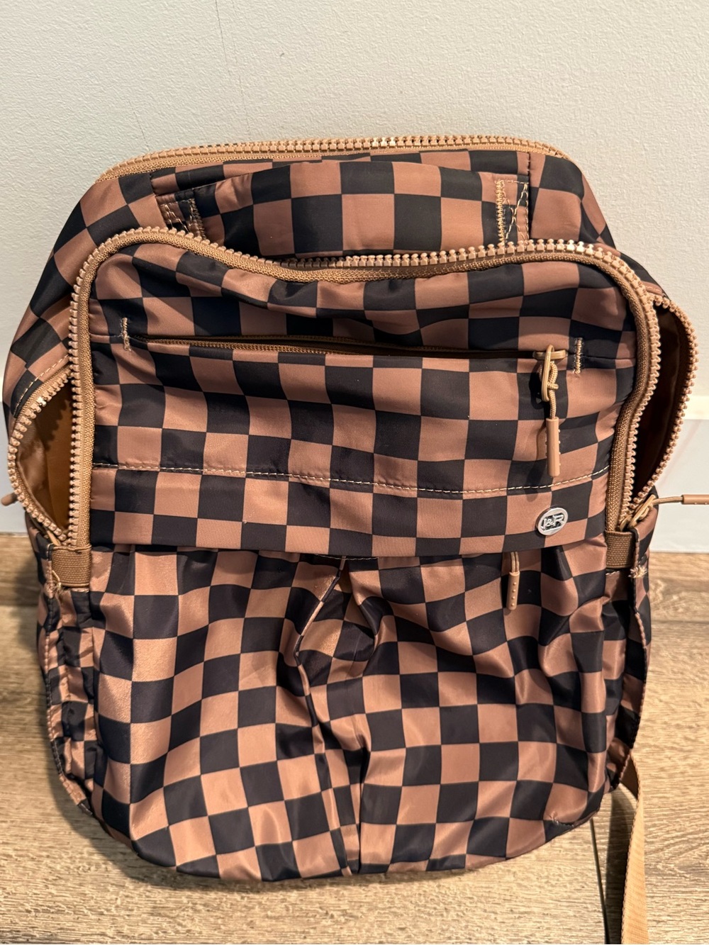 Iris and Rainbow Checkerboard Brown & Black Mini Backpack